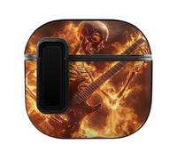 Human Skeleton Playing Guitar in Fire Bluetooth Headphone Case Earphone Protective Cover with Magnets Lock Compatible with Airpods 4