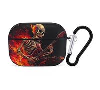 Human Skeleton Playing Guitar In Fire Earphone Case PC Bluetooth Earbud Case Headphone Cases Compatible with Airpods Pro Black-style