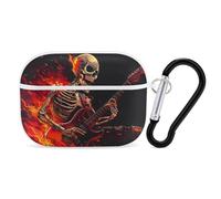 Human Skeleton Playing Guitar In Fire Earphone Case PC Bluetooth Earbud Case Headphone Cases Compatible with Airpods Pro White-style
