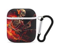 Human Skeleton Playing Guitar In Fire Earphone Case PC Bluetooth Headphone Case Compatible with Airpods 1/Airpods 2 White-style