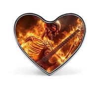 Human Skeleton Playing Guitar in Fire Heart Badge Funny Lapel Pins Personalized Button Brooch Pin for Clothing Bag Accessories