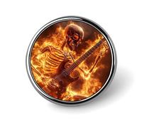 Human Skeleton Playing Guitar in Fire Round Button Pins Lapel Pin Brooch Badge Clothing Hats Decor for Women Men Gifts