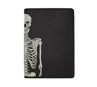 Human Skeleton Posing On Black Genuine Leather Travel Passport Covers, Microfiber Travel Cards Wallet Holder Case Protector for Women and Men