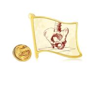 Human Skeleton Sketch Hip Spine Golden Metal Flag Lapel Pin Badge
