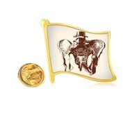 Human Skeleton Sketch Hip Spine Golden Metal Flag Lapel Pin Badge