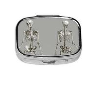 (Human Skeleton) Square Pill Box with 2 Compartment Small Pill Organizer Portable Pill Case Vitamin Containers, Travel Essentials 5.5x4x1.8 cm