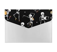 Human Skeletons Skateboarding Dance Dots Seamless On Black 6 Pockets Expanding File Organizer, File Manager Flap and Snap Button Closure for Student Teacher Doctor School 13 x 9.1 inch