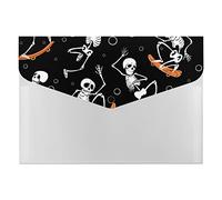Human Skeletons Skateboarding Dance Dots Seamless On Black 6 Pockets Expanding File Organizer, File Manager Flap and Snap Button Closure for Student Teacher Doctor School 13 x 9.1 inch