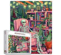 Human Skull Jigsaw Puzzles 1000 Pieces for Adults, Families (Skeleton,Tropical Plants,Book,Sofa) Pieces Fit Together Perfectly 19.7''x27.6''inch Mythical Skullman Frameable Magic Puzzle Art(Red)