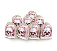 Human Skull Pink Flowers 8-Pack Burlap Bags Drawstring Gift Bags Party Favors Bag Weddings Pouches for Holidays & Events
