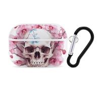 Human Skull Pink Flowers Airpod Pro Case AirPods 2 Case for Women Hard Shell Protective Cover with Carabiner Keychain Compatible with AirPods Case 2nd 1st Generation, Front LED Visible White