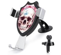 Human Skull Pink Flowers Car Phone Mount Universal Auto Phone Holder Adjustable Cellphone Car Mount 360° Rotation, Dashboard & Windshield & Air Vent Strong Suction Cup Phone Stand Compatible with All