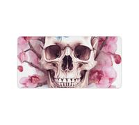 Human Skull Pink Flowers Keyboard Mat Large Gaming Mouse Pad, Anti-Slip Desk Mat for Desktop Desk Work/Home Writing Mat 11.8 * 23.6 Inches
