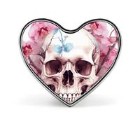 Human Skull Pink Flowers Lapel Pin Metal Brooch Badge Round Button Enamel Style Pinback for Hats Bags Clothing Gift