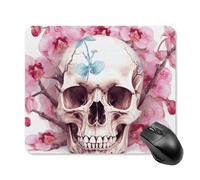 Human Skull Pink Flowers Mouse Pad 25 * 30cm - Non-Slip Rubber Base Mouse Mat Portable Square Desk Mat for Office, Laptop, Travel, Wireless Mice Mats - Waterproof & Durable Design