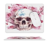 Human Skull Pink Flowers Mouse Pad Mouse Mat 10 X 8 Inch