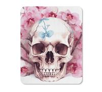 Human Skull Pink Flowers Mouse Pad, Non-Slip Mousepad, Stitched Edges Waterproof Vertical Version Mouse Mat with Cute Pattern for Gaming Work Computer Office 11.8"x9.8"