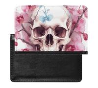Human Skull Pink Flowers Passport Holder & Travel Wallet Passport Cover Protector Essentials with Credit Card Slots