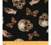 Human Skull Print Fabric by The Yard Wild Butterfly Jungle Creature Decor Fabric for Teens Sewing Lovers Western Gothic Style Fabric for Bed Outdoor Indoor DIY Projects 2 Yards