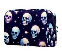 Human Skulls and Glitter Stars Pattern Cosmetic Makeup Bag Small Travel Zipper Pouch Portable Toiletry Bag Makeup Organizer for Women Girls