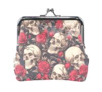 Human Skulls Red Rose Gothic Style Fashion PU Leather Small Coin pouching Fancy Card Holder pouching for Girls Ladies Handbag billetera para