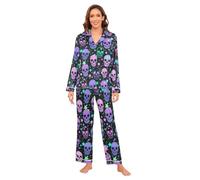 Human Skulls Stars Women's Pajama Set Satin Pajama Set Long-sleeve Classic 2 Piece Day Of The Dead Skull Pjs Sets for Women S-XXL Multi