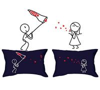 HUMAN TOUCH, Romantic His & Hers Pillow Cases - Kiss Catcher Blue