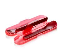 humangear GoBites Trio - Travel & Camping Utensils - Portable & Convertible Dining Ware - Multi-Functional Knife, Fork, Spoon & Toothpick, Red, Trio, Gobites Trio
