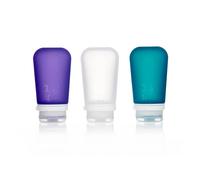 humangear GoToob+ Refillable Silicone Travel Size Bottles with Locking Cap, 3pk Set, Clear/Purple/Teal, Large (3.4oz)