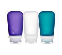 humangear GoToob+ Refillable Silicone Travel Size Bottles with Locking Cap, 3pk Set, Clear/Purple/Teal, Large (3.4oz)
