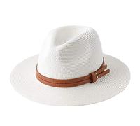 Humanitypd New Natural Panama Soft Shaped Straw Hat Summer Women/Men Wide Brim Beach Sun Cap UV Protection Fedora Hat Milky White