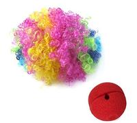Humanitypd Red Foam Clown Nose + Multi-colored Clown Wig for Masquerade Cosplay fancy dress.