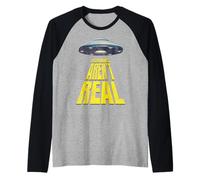 Humans Aren't Real UFO Beaming Funny Absurd Saying Funny UFO Raglan Baseball Tee