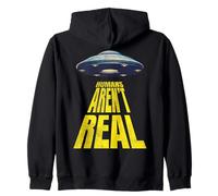 Humans Aren't Real UFO Beaming Funny Absurd Saying Funny UFO Zip Hoodie