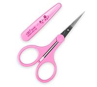 Humbee, Stainless Steel Hair Grooming and Trimming Scissors Set, For Facial Hair, Nose Hair, Eyebrow Scissors, Eyelash Scissors, Mustache, and Beard (Straight Edge, Pink Long Cap)