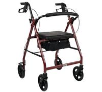 Humber Mobility HMC Rollator Lightweight Aluminium Rollator Walker - Foldable Walking Aid with Padded Seat & Backrest, Adjustable Handles, Swivel Wheels, Storage Bag - Indoor/Outdoor Use (Red)