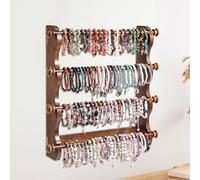 humberboat 4 Tier Wooden Bracelet Holder Wall-Mounted, Bangle Watch Necklace Display Storage Antique Bracelet Display Jewelry Holder Display Organizer, Brown 4 Tier Wooden Bracelet Holder