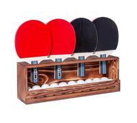 humberboat Ping Pong Paddle Storage Rack, Wall-Mount Table Tennis Paddle Display Holder for 4 Paddles and Ball Storage Shelf, Pine-Wood Ping Pong Rack for Game Room, Bar, Garage, Office, Home