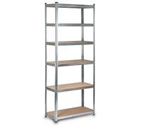 Humberg Shelf 6-Shelves 222 x 90 x 40 cm, Heavy Duty Engineered Wood Plastic, Silver, Garage, Ladder Shelf, 900 kg Load Capacity