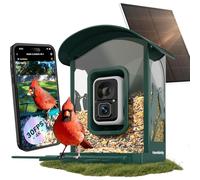 Humbirdy Garden Bird Feeder with Camera, 8MP Ultra HD Video & Photo, Slow-Motion Playback Video, 2.6in Focus, AI Bird Species Identification, Solar Powered-Metal Green