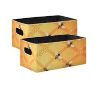 Humble Bee Orange Honeycomb Decorative Fabric Storage Baskets 2 Pack Large Decorative Organizer for Book, and Clothes Living Room
