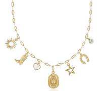 Humble Chic NY Gold Charm Necklace for Women - Paperclip Chain Necklace with Trendy Charms, Chunky Statement Necklace in Gold Tone, One size, Metal, Cubic Zirconia
