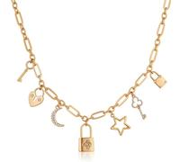 Humble Chic NY Gold Charm Necklace for Women - Paperclip Chain Necklace with Trendy Charms, Chunky Statement Necklace in Gold Tone, One size, Metal, Cubic Zirconia