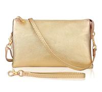 Humble Chic NY Vegan Leather Small Crossbody Bag or Wristlet Clutch Purse, Includes Adjustable Shoulder and Wrist Straps, Yellow Gold, Metallic