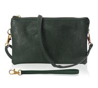 Humble Chic NY Vegan Leather Small Crossbody Bag or Wristlet Clutch Purse, Includes Adjustable Shoulder and Wrist Straps, Hunter Green, Dark Green, Forest, Olive