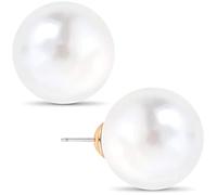 Humble Chic Simulated Pearl Studs - Big Classic Faux Round Oversized Ear Stud Earrings for Women, 18mm White, Gold-Tone, 0.70 inch, Hypoallergenic Stainless Steel Post