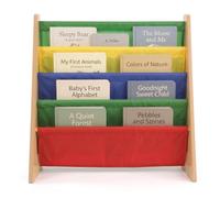 Humble Crew 4 Tier Children's Bookshelf | Forward-Facing | Multicolour | 4-Tier Storage | Forward-Facing Display | Deep Fabric Pockets | Child-Friendly Height | Wooden Frame | Space-Saving