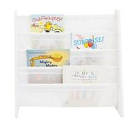 Humble Crew 4 Tier Children's Bookshelf | Forward-Facing | White | 4-Tier Storage | Forward-Facing Display | Deep Fabric Pockets | Child-Friendly Height | Wooden Frame | Space-Saving