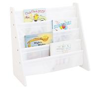 Humble Crew Children’s & Toddler Wooden Bookshelf - 4 Tier Kids Book Storage with Forward Facing Display, Deep Fabric Pockets - White