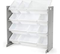 Humble Crew Children's Shelf, Toy Organiser Shelf With 12 Storage Boxes, Grey/white